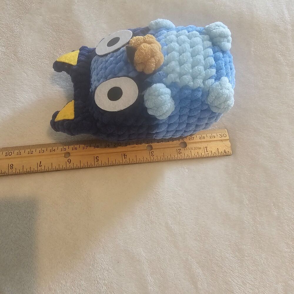 Handmade Crochet Blue Dog Plush - Soft Chenille Amigurumi Dog 6" - Picture 4 of 4